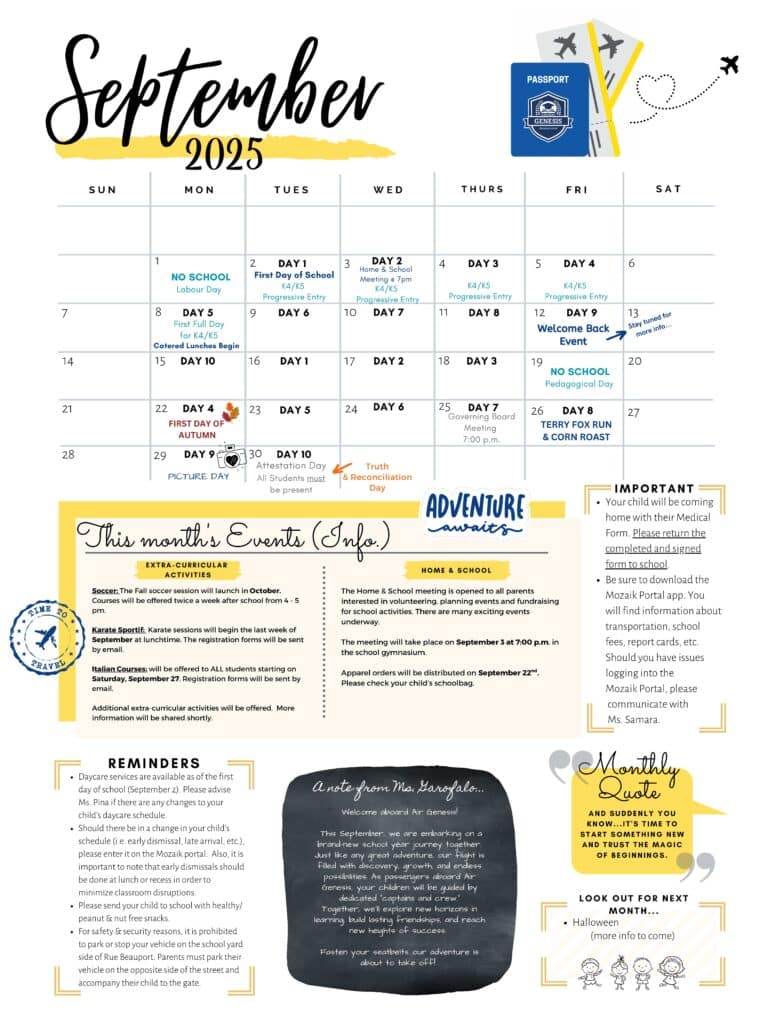 SEPTEMBER 2025 Genesis Calendar Newsletter 1